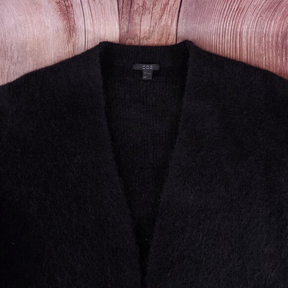 COS Mohair Wool Blend Cardigan Sweater Sz Large Black Open Front Fuzzy Longline - Picture 7 of 14